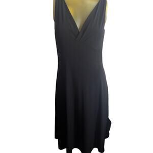 Axcess Liz Claiborne Black V-Neck Sleeveless Midi Cocktail Stretchy Dress Small
